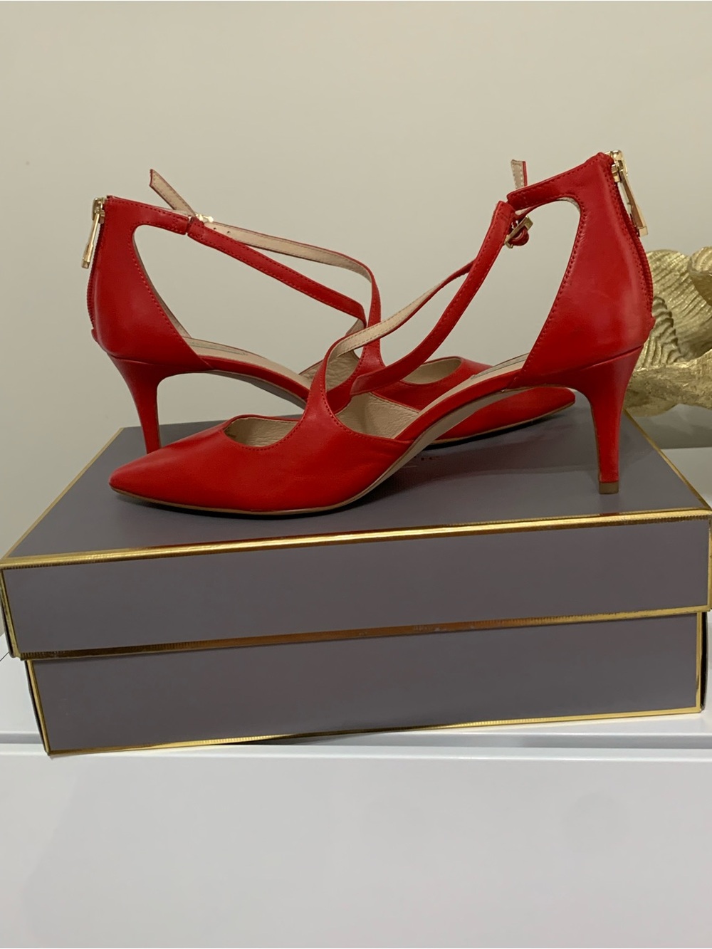 Louise et Cie Red Strappy Pointed-Toe Kitten Heels